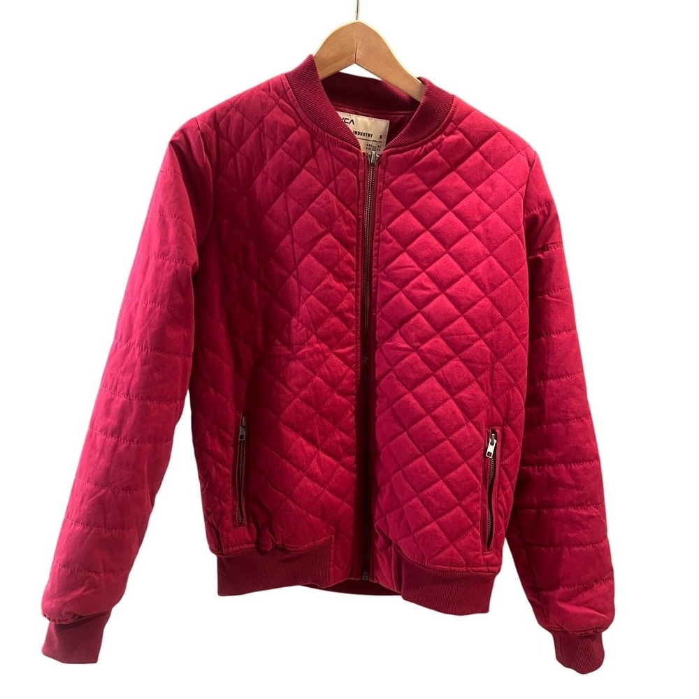 RVCA Nature x Industry Quilted Bomber Jacket Sm‎ Burgundy Wine Zip Pockets Coat